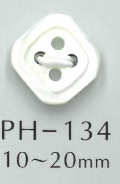 PH134 Bottone in conchiglia a diamante con bordo e 4 fori