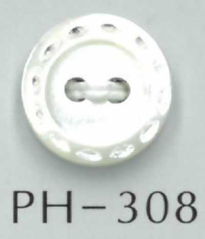 PH308 Bottone in conchiglia inciso stile cucitura a 2 fori