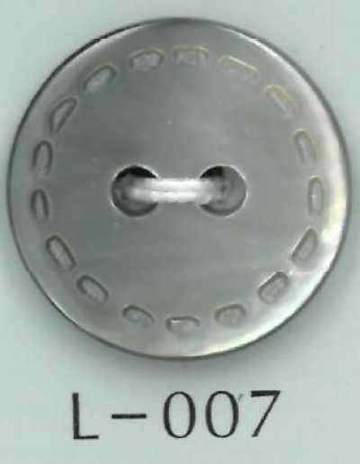L-007 Bottone in conchiglia inciso stile cucitura a 2 fori