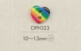 OPH323 DAIYA BUTTONS Bottone in poliestere a forma di cuore (arcobaleno)