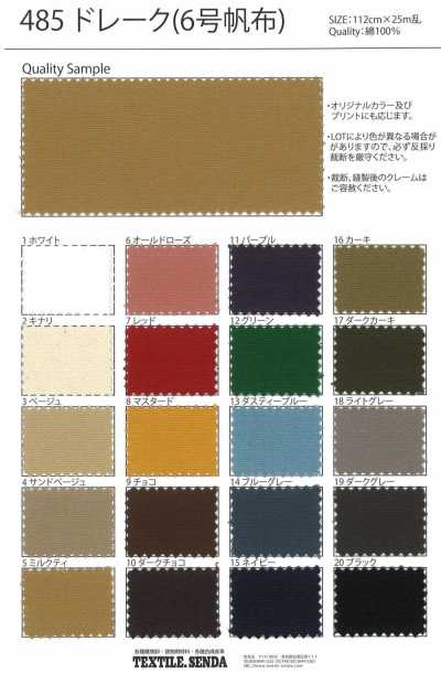485 Drake No. 6 Tela canvas di cotone Oxford, finitura con appretto rigido, larghezza 112 cm