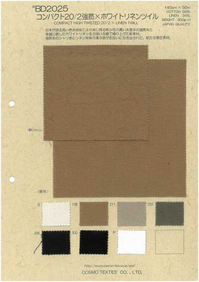 BD2025 Twill Di Lino Bianco Compatto 20/2 Strong Twist X