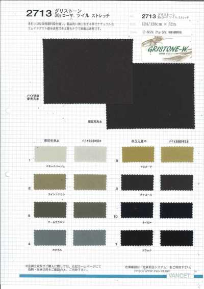 2713 Gristone 30/- Twill pettinato elasticizzato, tinto con coloranti/pigmenti