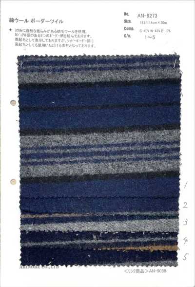 AN-9273 Twill in cotone e lana a righe orizzontali