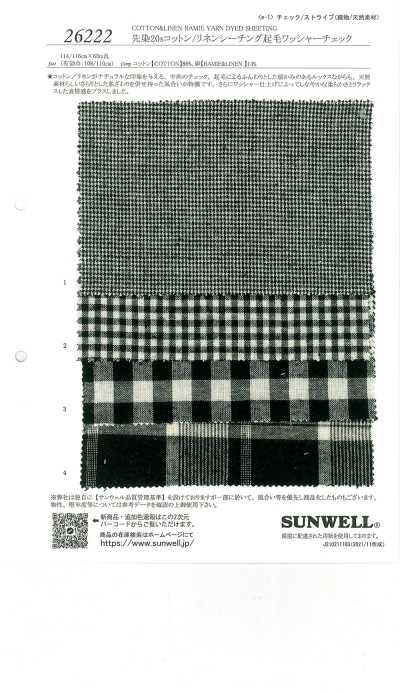 26222 Tela grezza in cotone/lino 20s tinto in filo, finitura brushed washer a quadri