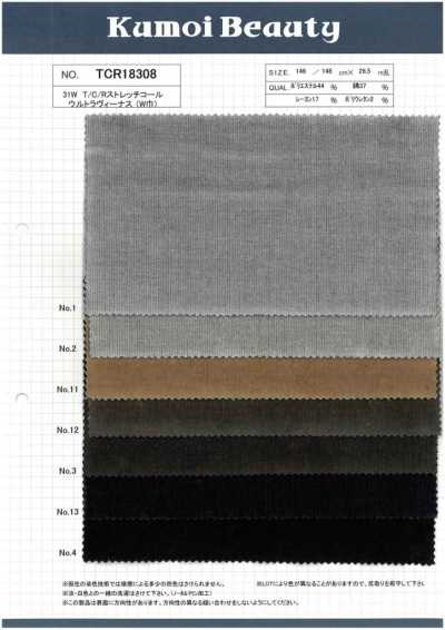 TCR18308 31W Cotelé elasticizzato in poliestere, cotone e rayon, finitura speciale lavata (larghezza ampia)