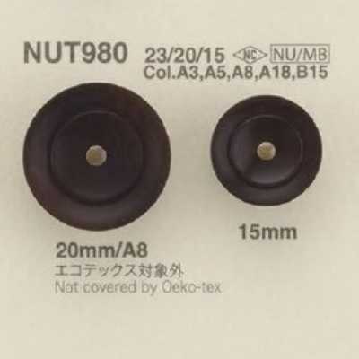 NUT980 Bottone circolare con gambo ad anello in ottone/noce