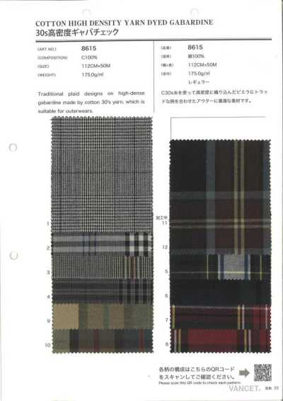 8615 Gabardine a quadri ad alta densità 30s