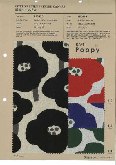 850430 SEVENBERRY® tela canvas in cotone e lino Papavero