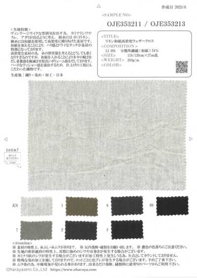 OJE353213 Tessuto ad alta densità in lino e washi Weather Cloth (colore)