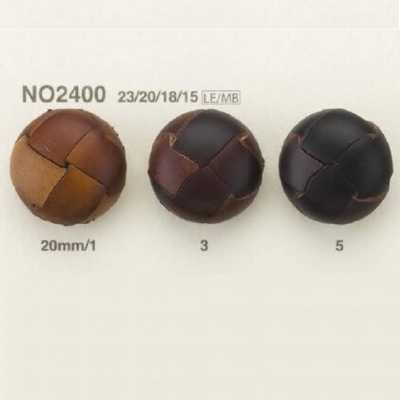 NO2400 Bottone con gambo a mezzo anello e anello rettangolare in pelle/ottone