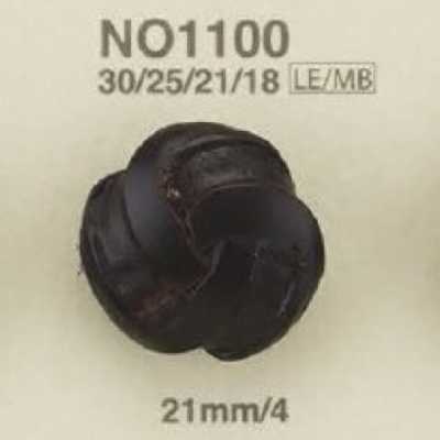 NO1100 Bottone con gambo a mezzo anello, anello rettangolare in pelle/ottone