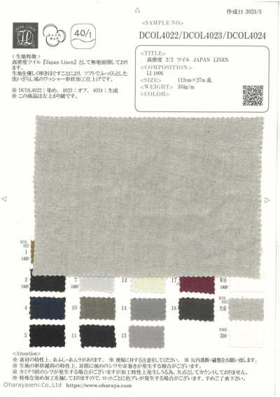DCOL4022 Twill 2/2 ad alta densità in lino giapponese
