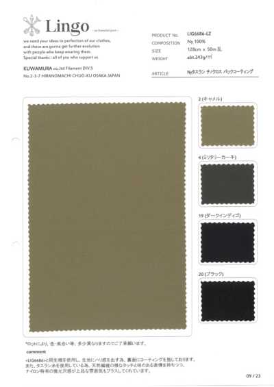LIG6686-LZ Tessuto chino Taslan in nylon, spalmato sul retro