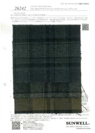26242 Tela grezza a quadri in cotone/lino 20s tinta in filo, spazzolata e con finitura lavata