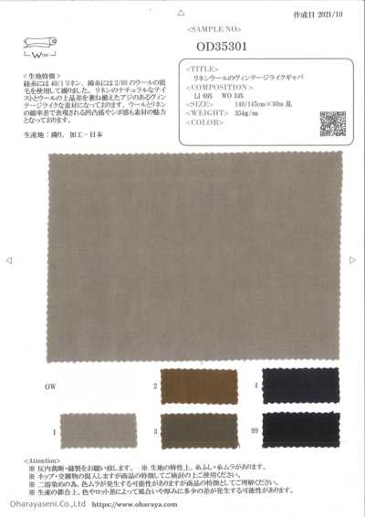 OD35301 Gabardine di lino e lana in stile vintage