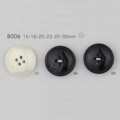 8006 Bottone in resina poliestere con bordo, 4 fori