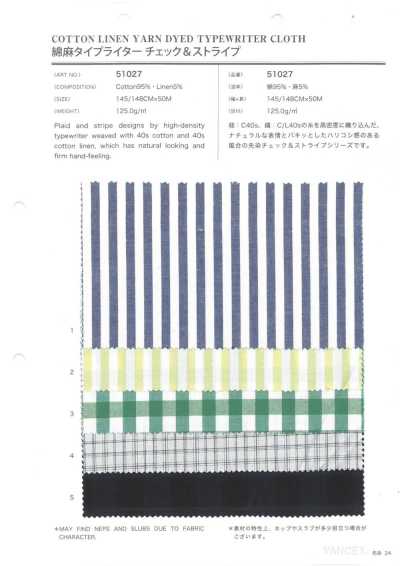 51027 Typewriter a quadri e righe in cotone e lino