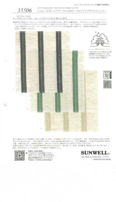 35506 Tessuto arioso in cotone/lino a righe dobby con finitura lavata artigianale