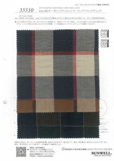 35510 Fuwa. Cotone biologico 60s a quadri a blocchi con arricciature