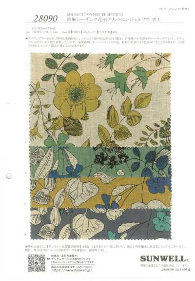 28090 Tela grezza in cotone e lino con stampa floreale e finitura Angel Soft