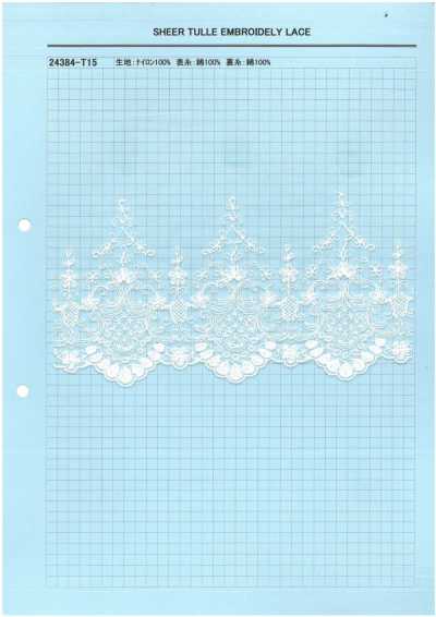 24384-T15 Merletto ricamato in tulle trasparente