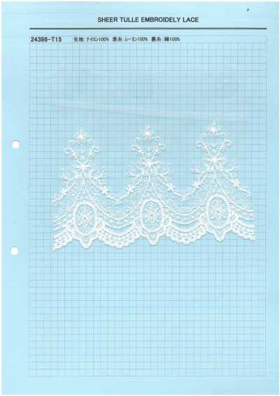 24386-T15 Merletto ricamato in tulle trasparente