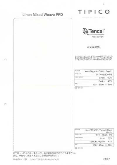 TPT-4020-PS Popeline in lino X cotone biologico P sbiancato