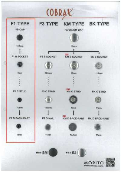 F1-P/B/C/D COBRAX® F1 Set da 4 pezzi (CAPPUCCIO/PRESA/PERNO/PARTE POSTERIORE)