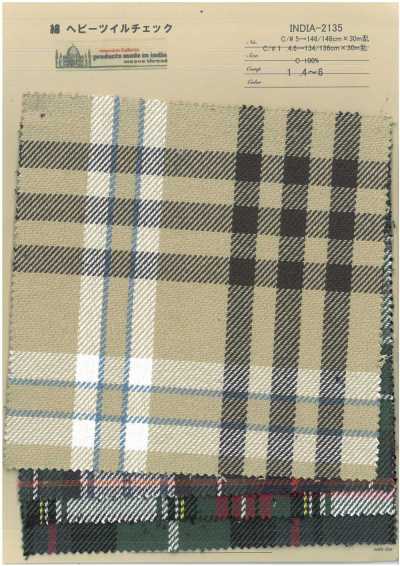 INDIA-2135 Tessuto a quadri in twill pesante di cotone