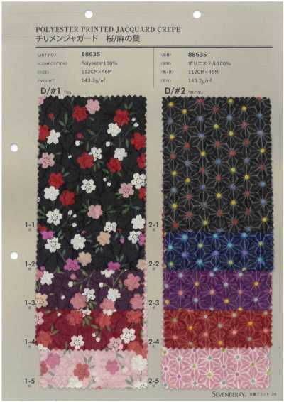 88635 SEVENBERRY® Chirimen jacquard Sakura/Foglia di canapa