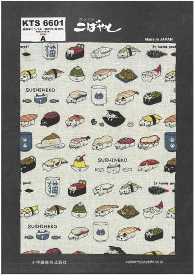 KTS6601 Canvas cotone-lino con stampa gatti sushi