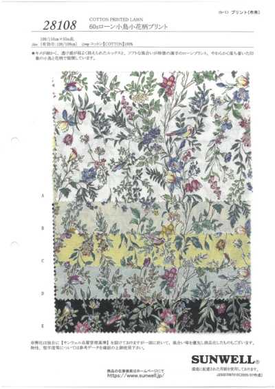 28108 Lawn 60s con stampa di piccoli uccelli e piccoli fiori