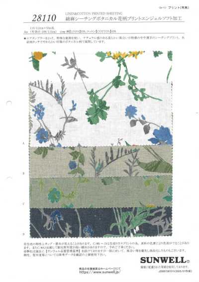 28110 Tela grezza in cotone e lino con stampa floreale botanica, finitura Angel Soft