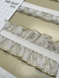 HW-3038 Doppio Volant In Organza Con Glitter Dorati E Nastro Elastico[Cavo A Nastro] Nessun Nome Sottofoto