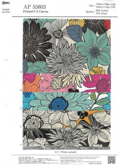 AP55803 Tela canvas floreale in cotone/lino (rotolo)