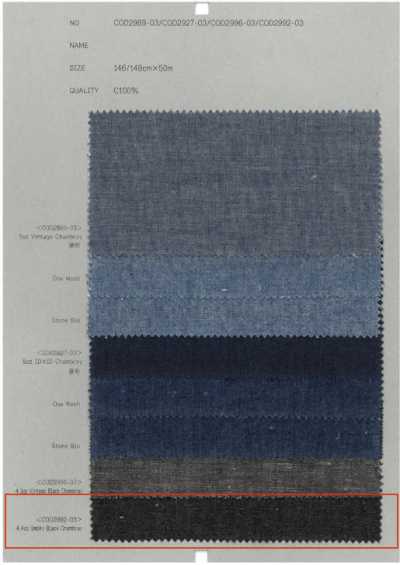 COD2992-03 Chambray nero fumé da 4,4 oz