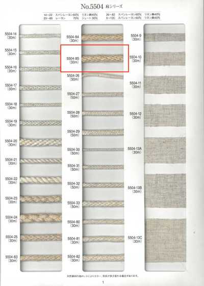 5504-85 Cordoncino rotondo, treccia Kongo, serie lino