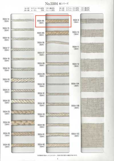 5504-84 Cordoncino tondo serie lino, treccia a rombi