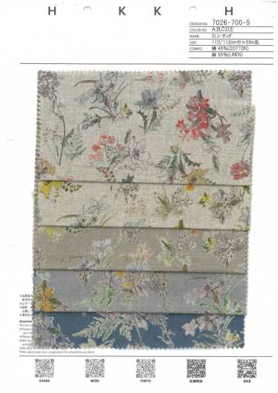 7026-700-5 CL tela grezza con motivo floreale acquerello