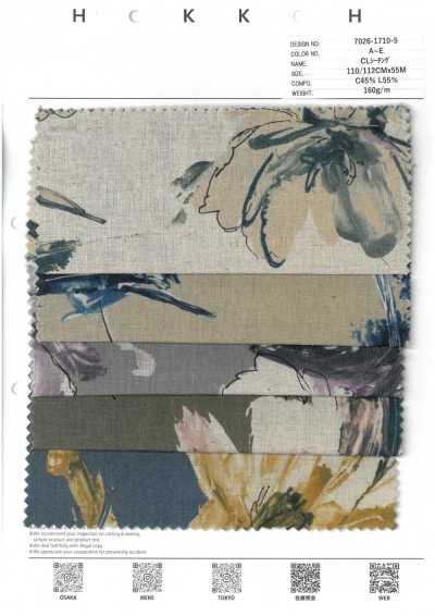 7026-1710-5 CL Tela grezza Touch Grande fantasia floreale