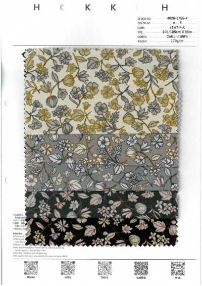 4026-1755-4 Velluto a coste 21W Sarasa con piccoli fiori