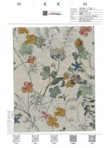 8026-1790-1 Tela grezza in cotone e lino Natural Garden