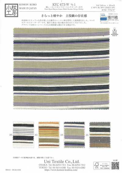 KYC673-W-1 Cotone Rayon Lino Dobby a righe orizzontali multicolori, larghezza ampia
