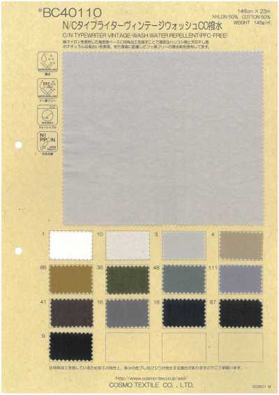 BC40110 Tessuto typewriter cotone/nylon, lavaggio vintage, finitura idrorepellente