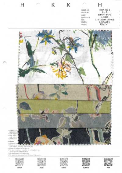 4027-790-1 Tela grezza in cotone e lino Tocco floreale