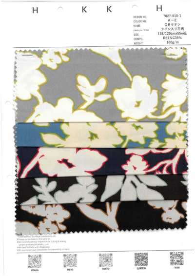 7027-810-1 CR Satin floreale con righe