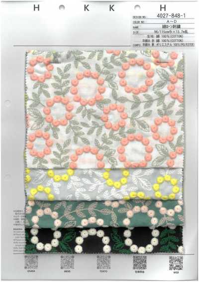 4027-848-1 Pizzo Con Fiori Di Pon-pon E Ricamo Su Tessuto Di Cotone