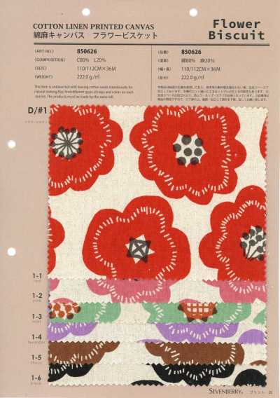 850626 Canvas floreale in cotone e lino Biscuit