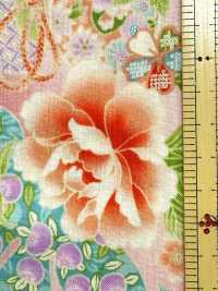 850628 Batista floreale con motivo giapponese dorato, peonia, crisantemo, malvarosa e tamburo[Tessili / Tessuti] VANCET Immagini aggiuntive